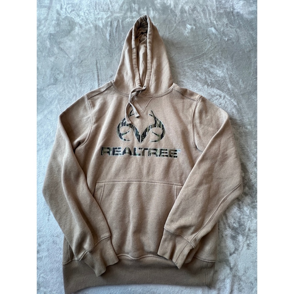 Realtree Hoodie Men Small Tan Camo Logo Graphic Pullover Sweatshirt